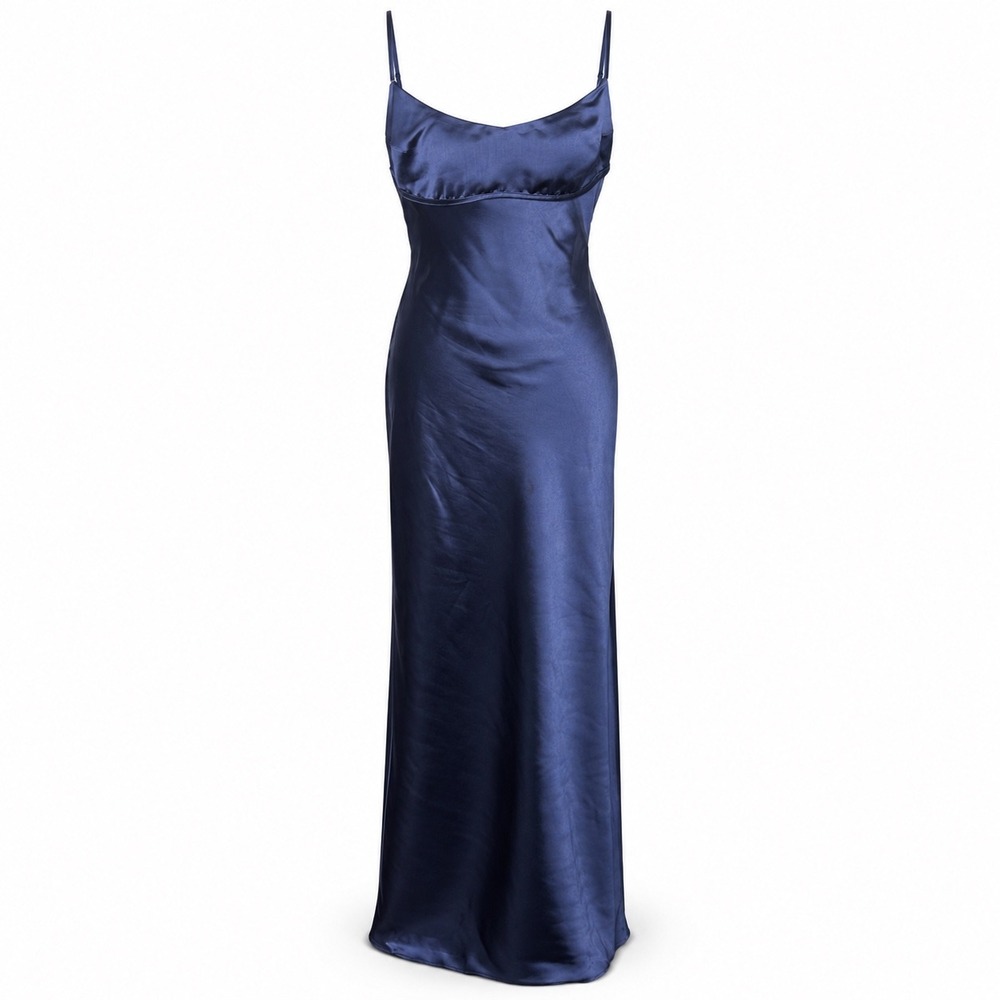 Jason Wu Slip Dress M Navy Satin Maxi 90s Minimalist Open Back Wedding Guest